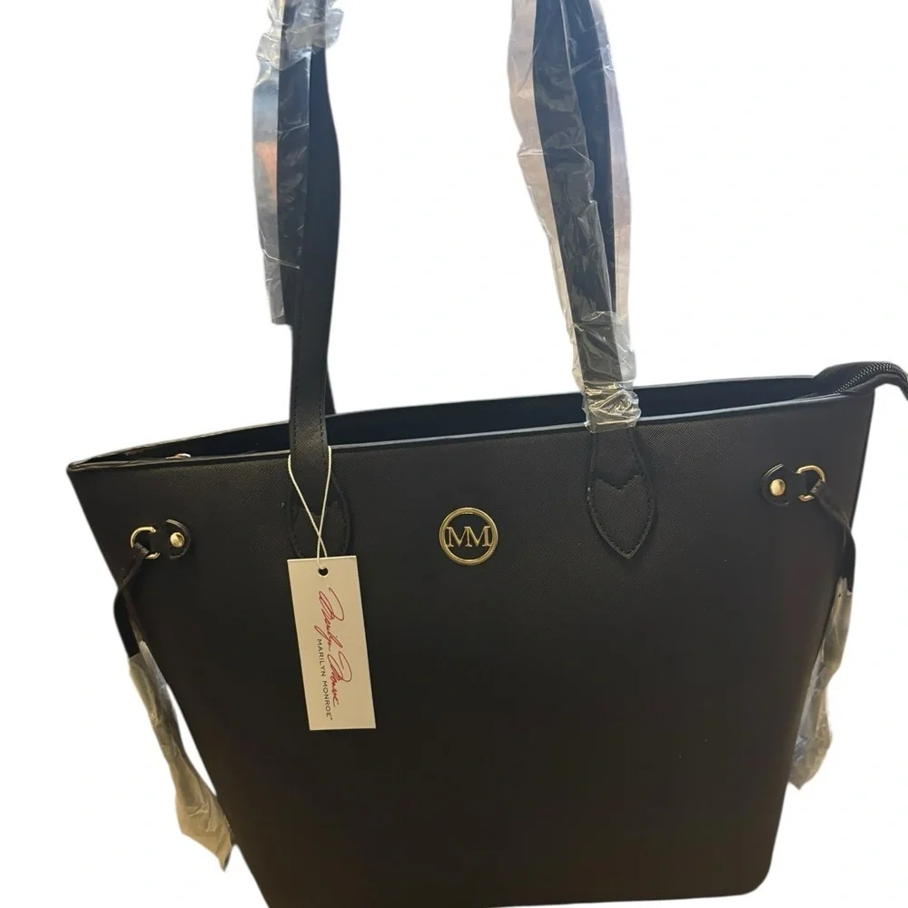 Marilyn Monroe Large Black Tote Bag Handbag Purse With Red Lining & Bottom Studs